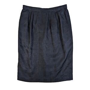 Vintage Silk Elastic Waist Pencil Skirt Women's Size 10 Navy Blue Lined